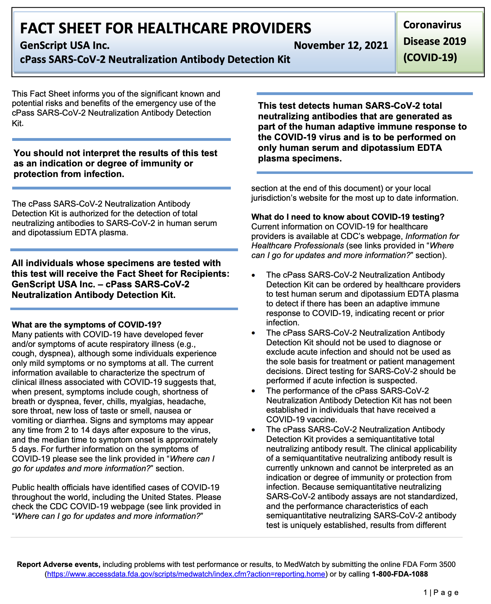 Fact sheet for healthcare providers