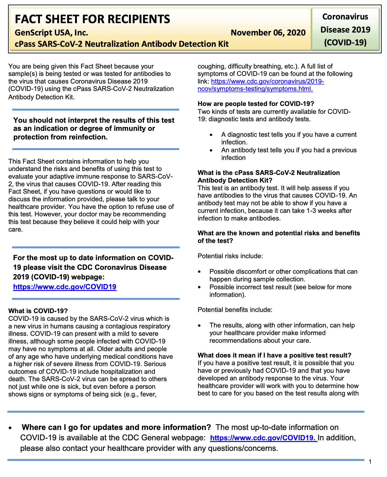 Fact sheet for recipients